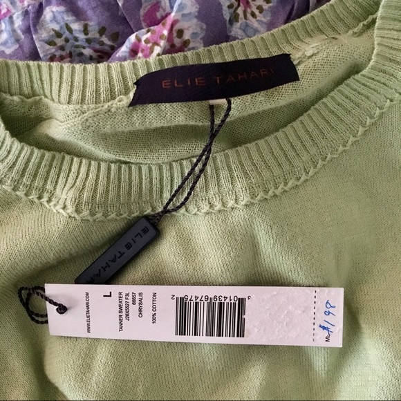 Elie Tahari green crewneck long sleeve cotton sweater size large - Picture 6 of 6